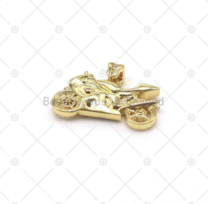 CZ Micro Pave Motorcycle Shape Pendant, Silver/Gold/Black Motorcycle Charm, Necklace Bracelet Charm Pendant,Sku#Y553