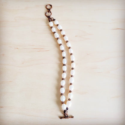 Freshwater Pearl & Copper Boho Beaded Double Strand Bracelet 811y