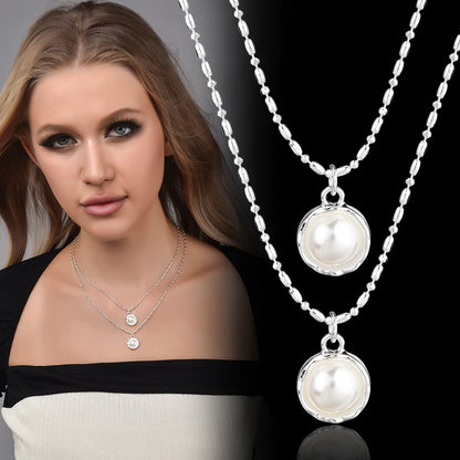 Double Layer Dainty Pearl Choker Necklace, Two-Tier Irregular Collarbone Chain, Minimal French Jewelry For European Spanish Women