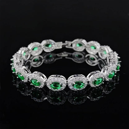 Colorful CZ Halo Tennis Chain Bracelet, Multicolor Gemstone Bridal Jewelry, Unique Pattern Gift for Her, Cubic Zirconia Bridesmaid Bracelet