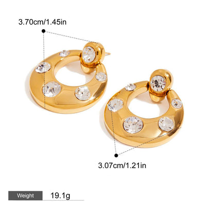 18K gold U-shaped inlaid gemstone design classic simple earrings