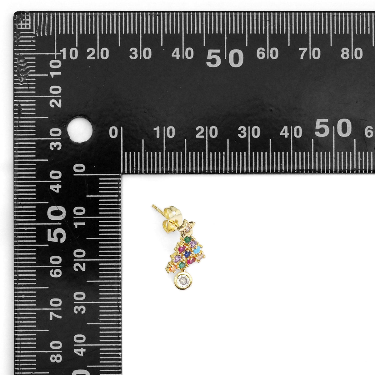 Gold Colorful CZ Christmas Trees Stud Earrings, Sku#Y818
