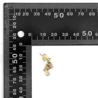 Gold Colorful CZ Christmas Trees Stud Earrings, Sku#Y818