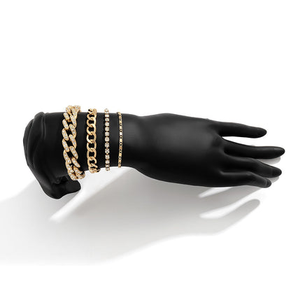 Hip-hop retro diamond-studded Cuban chain bracelet set