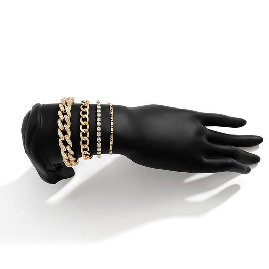 Hip-hop Retro Diamond-studded Cuban Chain Bracelet Set