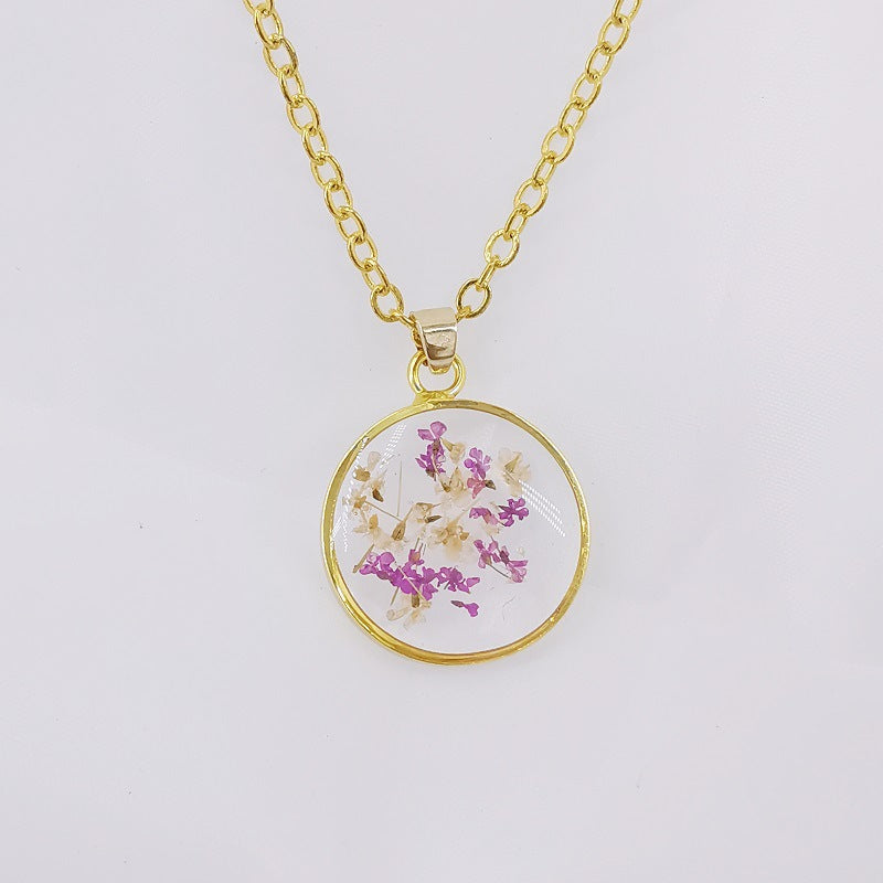 Handmade Epoxy Dried Flowers Resin Necklaces Natural Real Flower Specimen Hausofjb