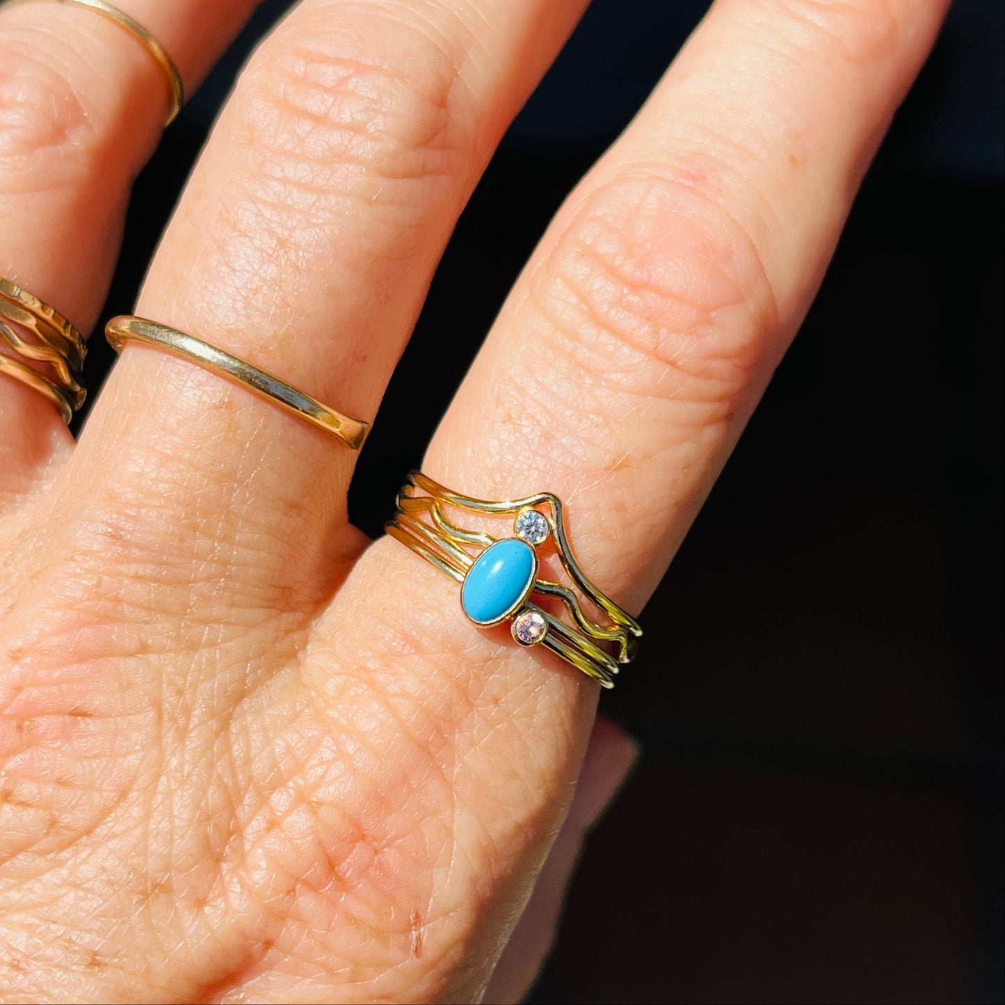 14K Gold Filled V DIAMOND SLEEPING BEAUTY TURQUOISE SET