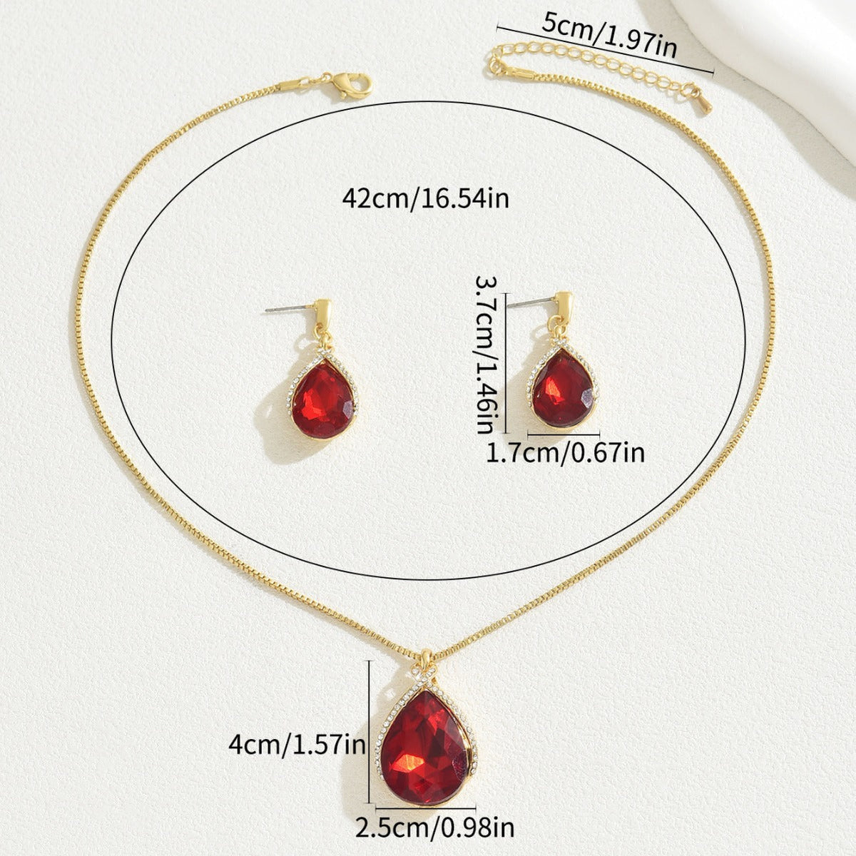 Ins Sweet Japanese Korean Women Jewelry Set, Niche Water Drop Dangle Earrings & Clavicle Chain, Geometric Design Inlaid Clear Synthetic Crystals