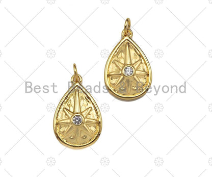 CZ Micro Pave North Star On Teardrop Shape Pendant/Charm,Cubic Zirconia Charm, Necklace Bracelet Charm Pendant,10x16mm, Sku#Y394
