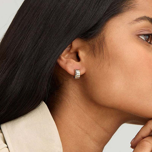 18K Gold-plated, Solid Sterling Silver C-shaped Hoop Earrings