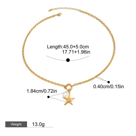 18K Gold Starfish With Pearl Design Exquisite And Noble Necklace