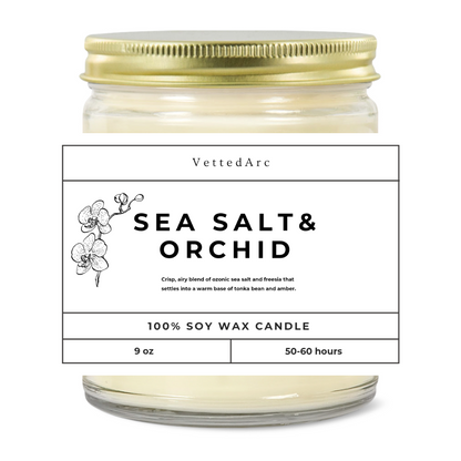 9oz Clear Jar Candle | 3"x2" White Label | Gold Lid VettedArc