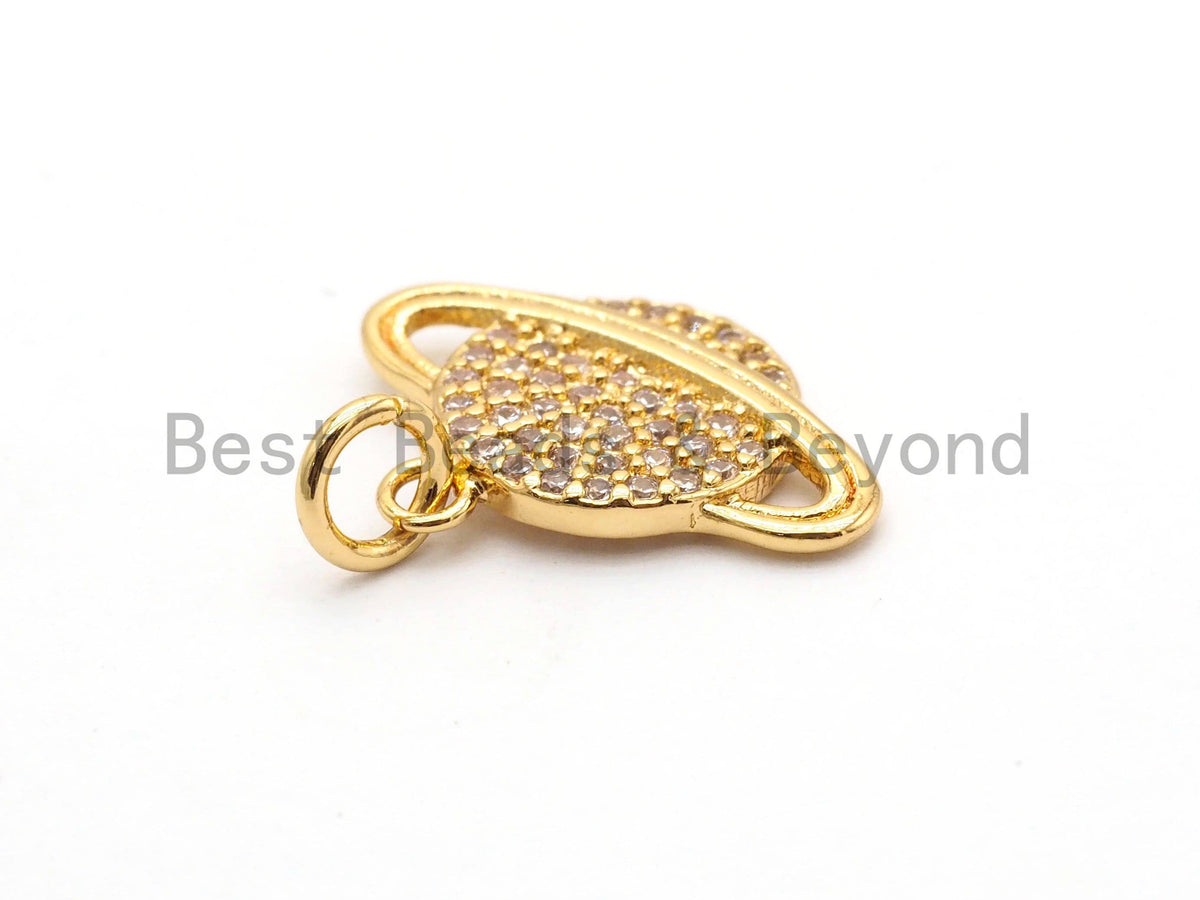 CZ Micro Pave SANTURN Planet Charm Pendant, Cubic Zirconia Paved Santun Charm, Necklace Bracelet Charm Pendant,16x12mm,sku#Y145