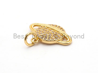 CZ Micro Pave SANTURN Planet Charm Pendant, Cubic Zirconia Paved Santun Charm, Necklace Bracelet Charm Pendant,16x12mm,sku#Y145