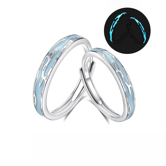 S925 Sterling Silver Jiangnan Misty Rain Fluorescent Couple Ring