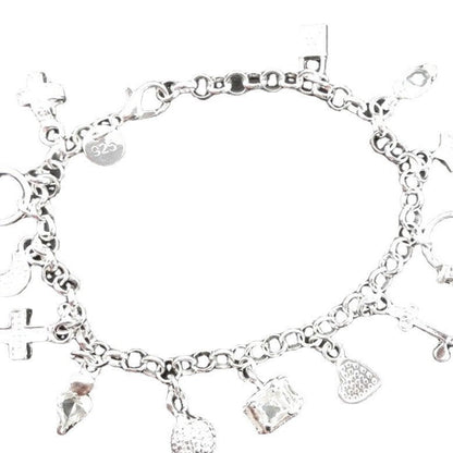 Y2K Multi Mixed Charms Chain Bracelet For Women, Silver Tone Clear Tone Simulated Zirconia Cross Moon Star Heart Key Lock Dangle Hand Jewelry Daily Casual Accessories