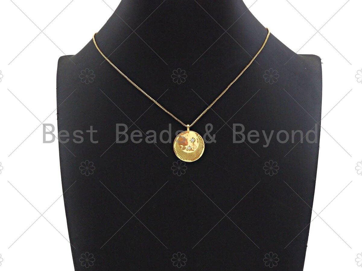 CZ Micro Pave Cresent Moon North Star On Round Coin Pendant/Charm,Cubic Zirconia Charm, Necklace Bracelet Charm Pendant,22x26mm, Sku#Y360