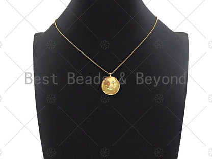 CZ Micro Pave Cresent Moon North Star On Round Coin Pendant/Charm,Cubic Zirconia Charm, Necklace Bracelet Charm Pendant,22x26mm, Sku#Y360