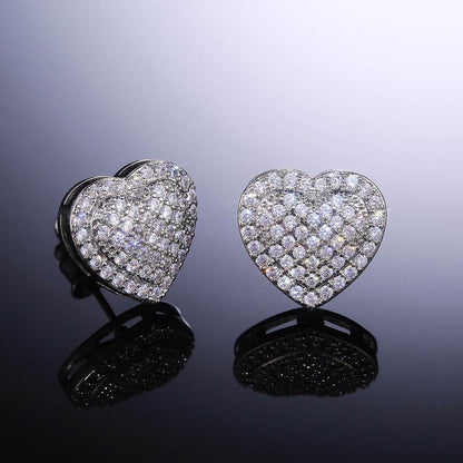 Dainty Iced Out CZ Heart Stud Earrings, Micro-Pavé Love Studs for Women Gifts | Cubic Zirconia