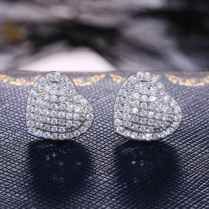 Dainty Iced Out CZ Heart Stud Earrings, Micro-Pavé Love Studs for Women Gifts | Cubic Zirconia