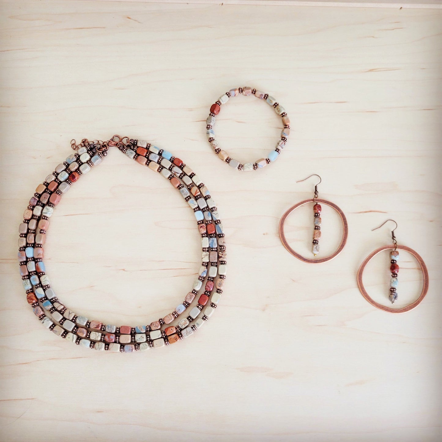 Western Copper Hoop Earrings w/ Aqua Terra 100g