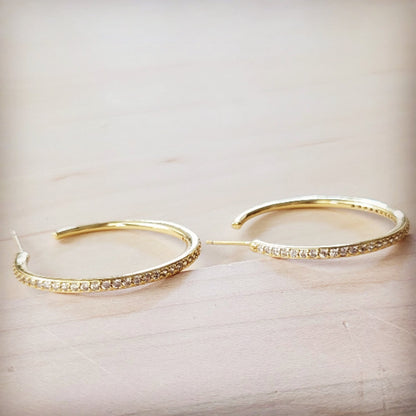 Brilliant Pave-Encrusted Gold Hoop Earrings 219co