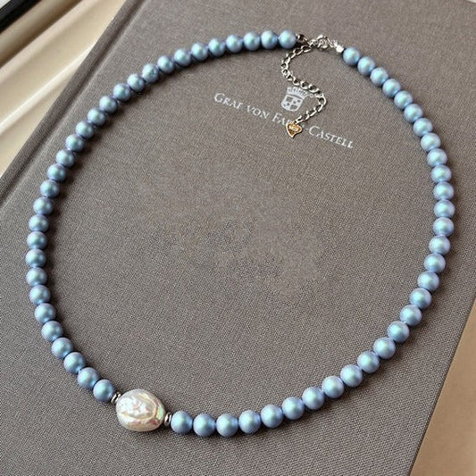 Freshwater Pearl Set: Iridescent Blue Pearl Necklace, Bracelet, And Hoop Earrings