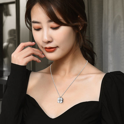 Magnetic Convertible Four Leaf Clover Necklace For Women, 4 Connected Heart Zircon Pendant Adjustable Sweater Chain, Dainty Elegant Fashion Jewelry
