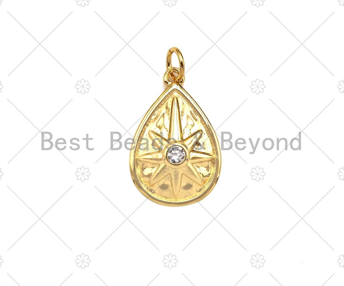 CZ Micro Pave North Star On Teardrop Shape Pendant/Charm,Cubic Zirconia Charm, Necklace Bracelet Charm Pendant,10x16mm, Sku#Y394