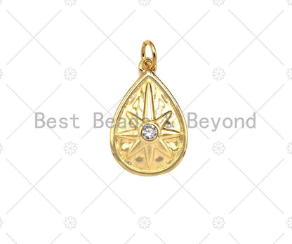 CZ Micro Pave North Star On Teardrop Shape Pendant/Charm,Cubic Zirconia Charm, Necklace Bracelet Charm Pendant,10x16mm, Sku#Y394