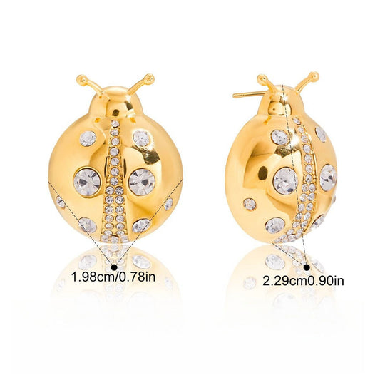 18K Gold Ladybug Titanium Steel Necklace And Earrings