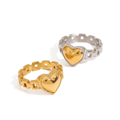18K gold heart titanium steel ring