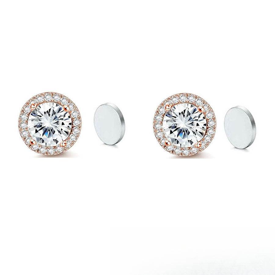 Stainless Steel Magnetic CZ Round Halo Stud Earrings for Men Women, Round Cubic Zirconia Inlaid Magnetic Earrings Non-Piercing Clip On Stud Earring