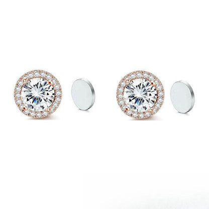 Stainless Steel Magnetic CZ Round Halo Stud Earrings for Men Women, Round Cubic Zirconia Inlaid Magnetic Earrings Non-Piercing Clip On Stud Earring