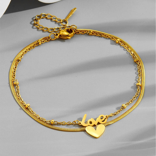 18K Gold English Letter Heart Titanium Steel Anklet