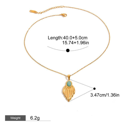 18K Gold Geometric Inlaid Gemstone With Texture Design Classic Fashion Necklace