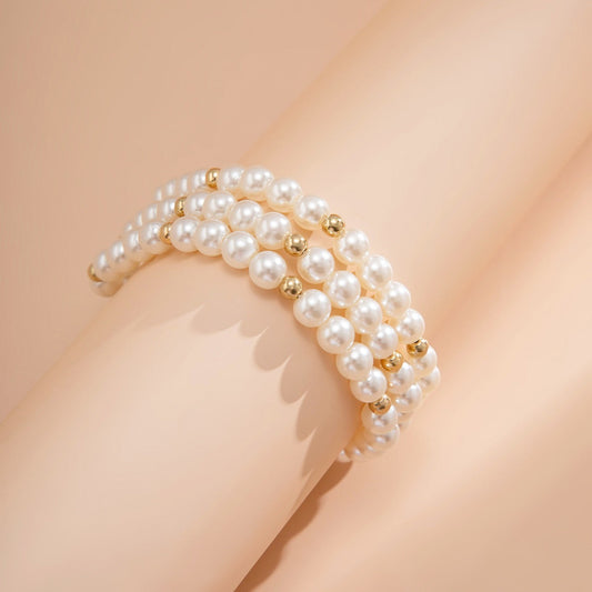 Contrast Color Round Beads Geometric Handmade Multi-layer Imitation Pearl Beaded Anklet