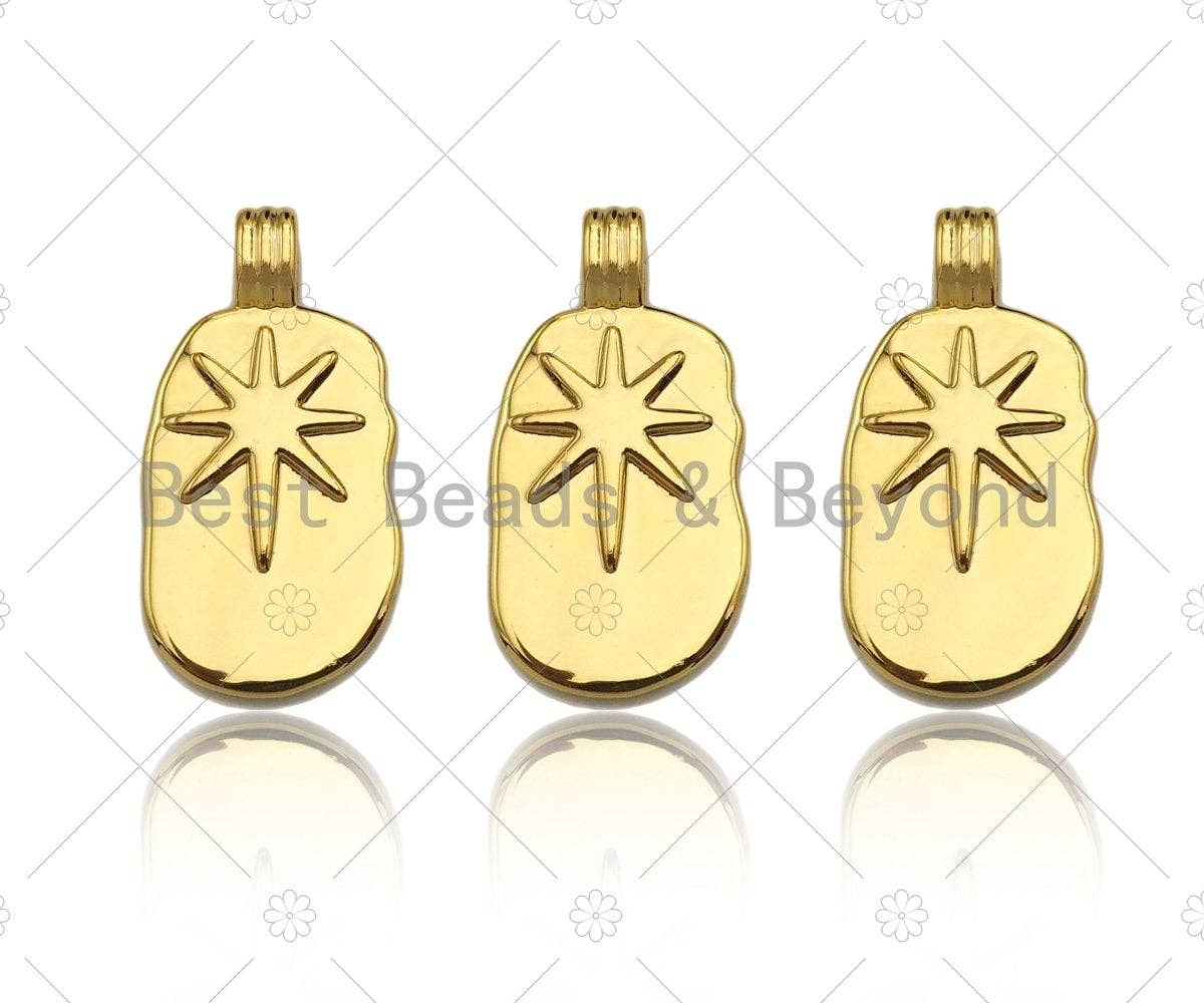 High Polished North Star On Oval Pendant/Charm,Gold Star Tag Charm, Necklace Bracelet Charm Pendant,12x23mm, Sku#Y366