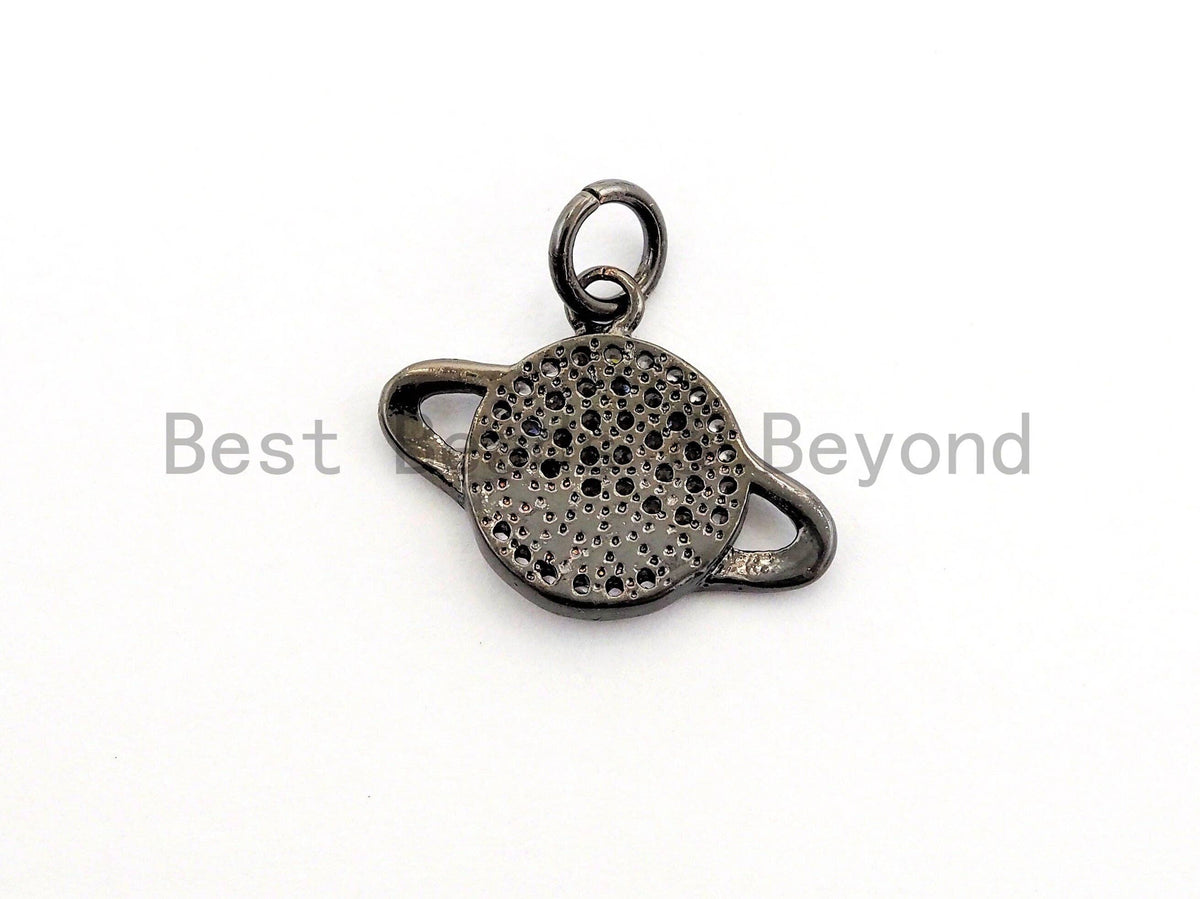 CZ Micro Pave SANTURN Planet Charm Pendant, Cubic Zirconia Paved Santun Charm, Necklace Bracelet Charm Pendant,16x12mm,sku#Y145