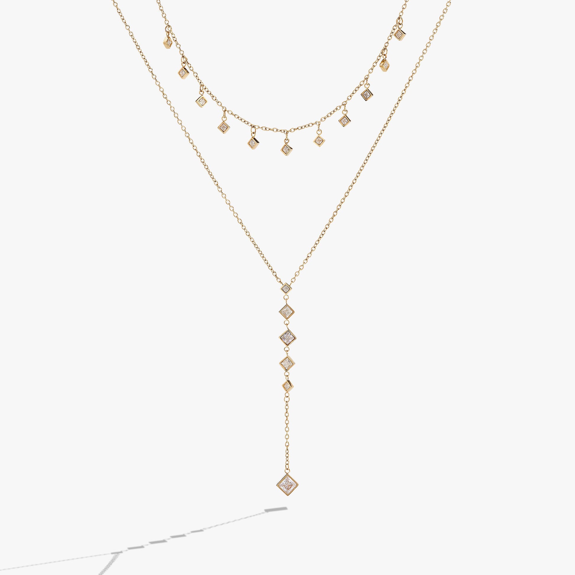 Two-Layered Princess Cut Crystal Necklace ALEX AND ANI