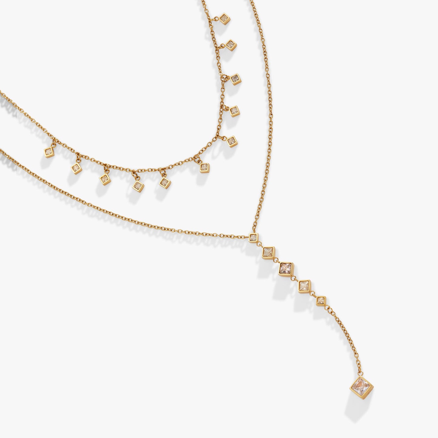 Two-Layered Princess Cut Crystal Necklace ALEX AND ANI