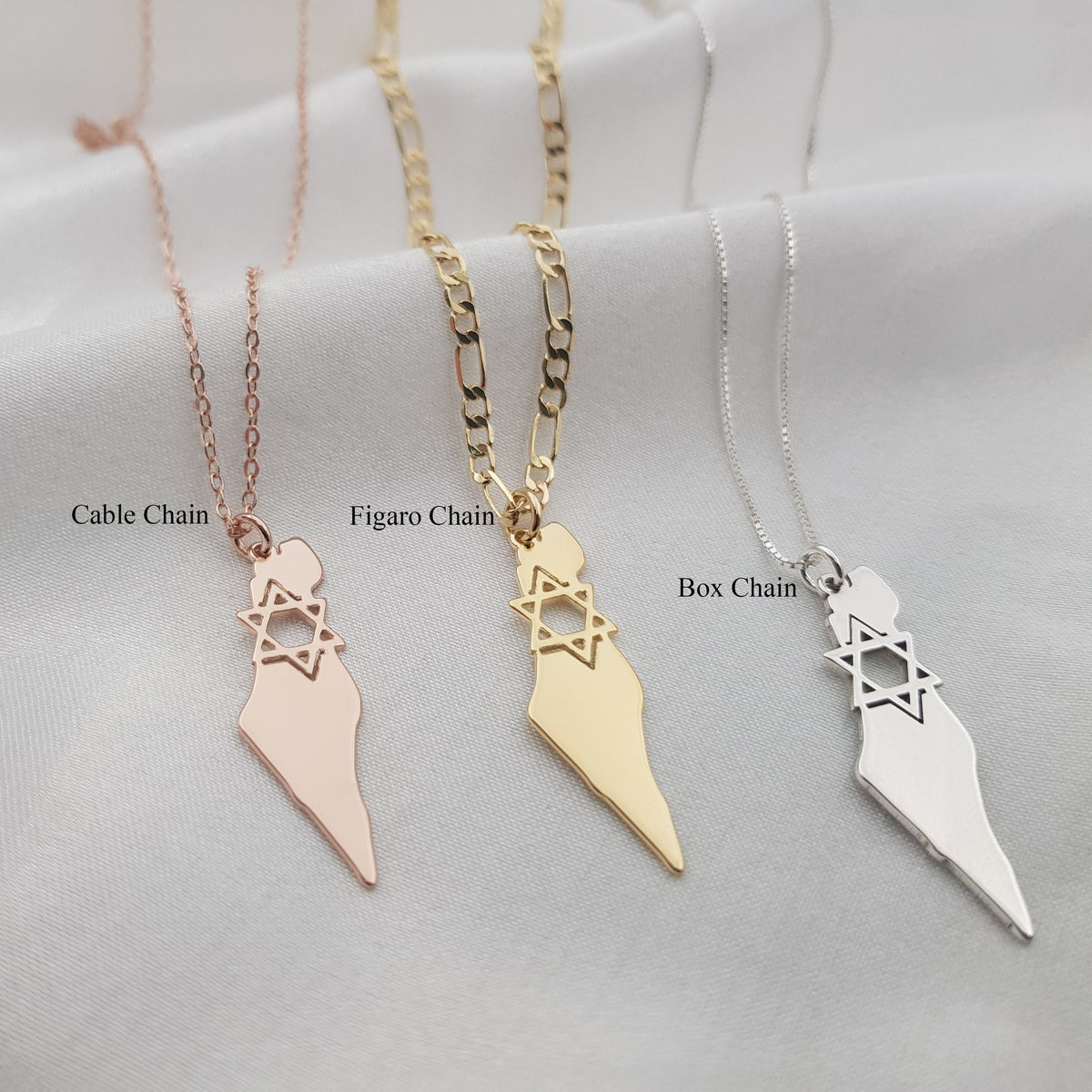 Israel Map Star of David Necklace