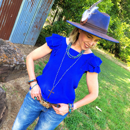 Triple Strand Layered Boho Denim Regalite Necklace 264k