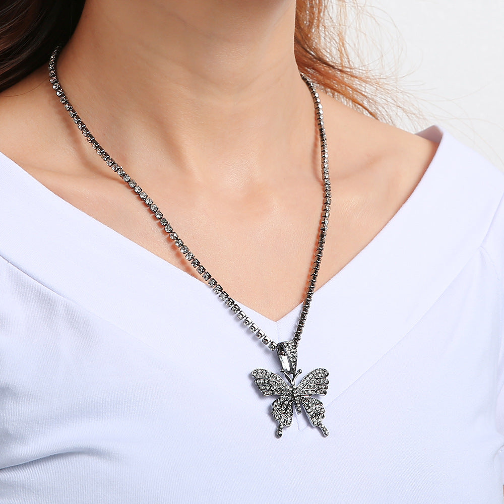 Womens Generous Single Layer Diamond Claw Chain Necklaces Butterfly Korean Style Hausofjb