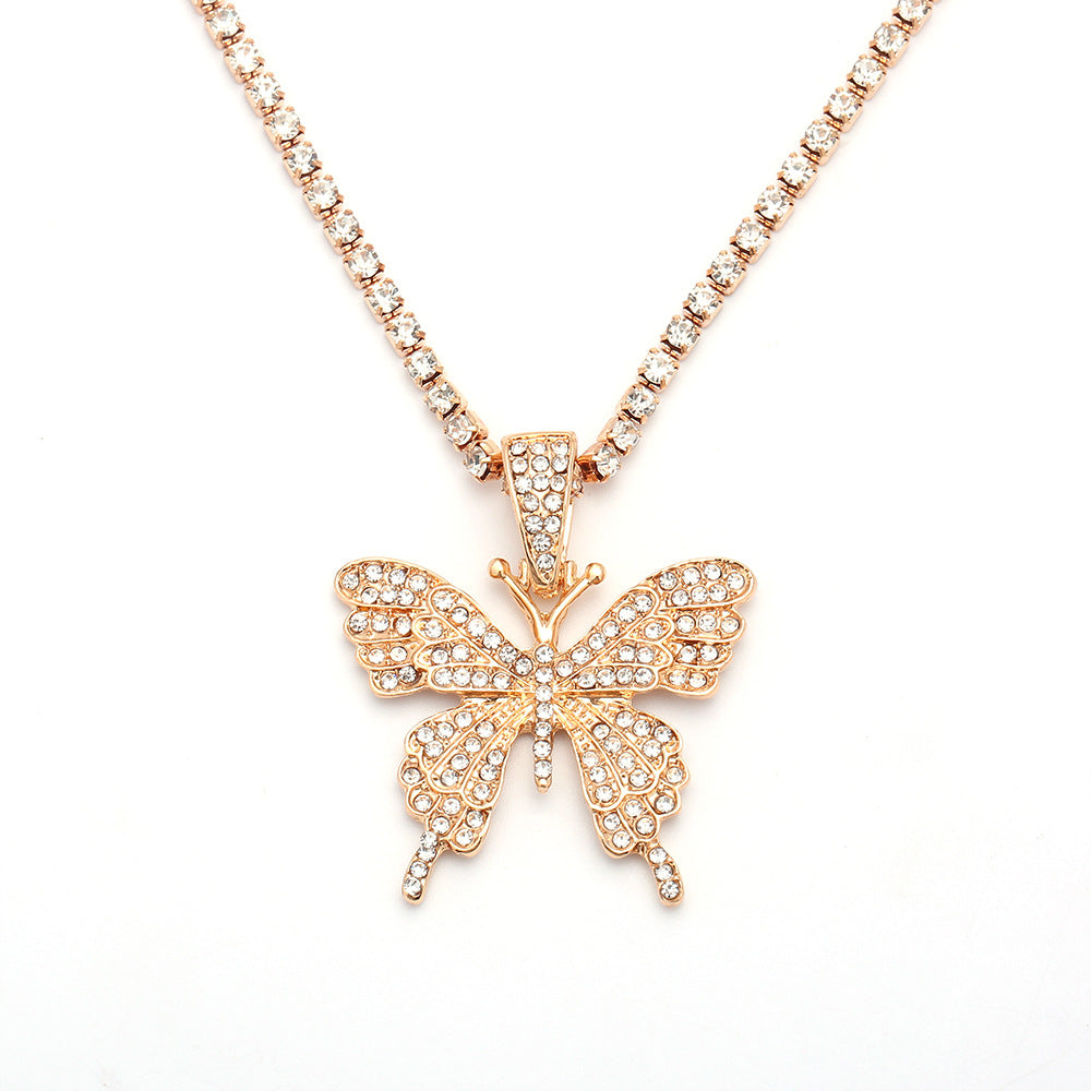 Womens Generous Single Layer Diamond Claw Chain Necklaces Butterfly Korean Style Hausofjb