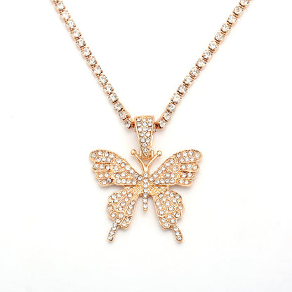 Womens Generous Single Layer Diamond Claw Chain Necklaces Butterfly Korean Style Hausofjb