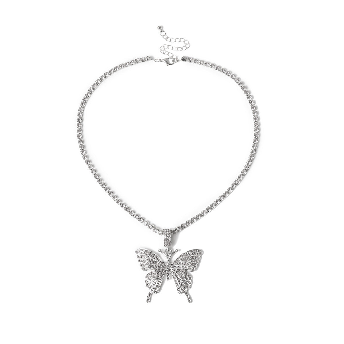 Womens Generous Single Layer Diamond Claw Chain Necklaces Butterfly Korean Style Hausofjb