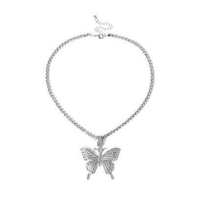 Womens Generous Single Layer Diamond Claw Chain Necklaces Butterfly Korean Style Hausofjb