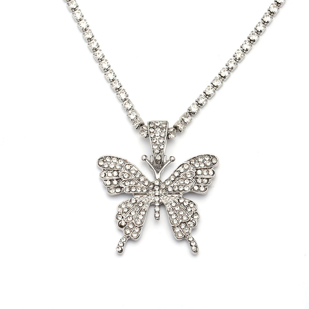 Womens Generous Single Layer Diamond Claw Chain Necklaces Butterfly Korean Style Hausofjb