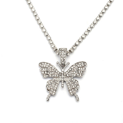 Womens Generous Single Layer Diamond Claw Chain Necklaces Butterfly Korean Style Hausofjb